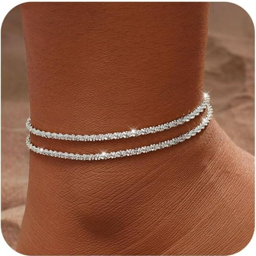 Gold/Silver Ankle Bracelets for Women,14K Gold Anklets for Women Waterproof Spar